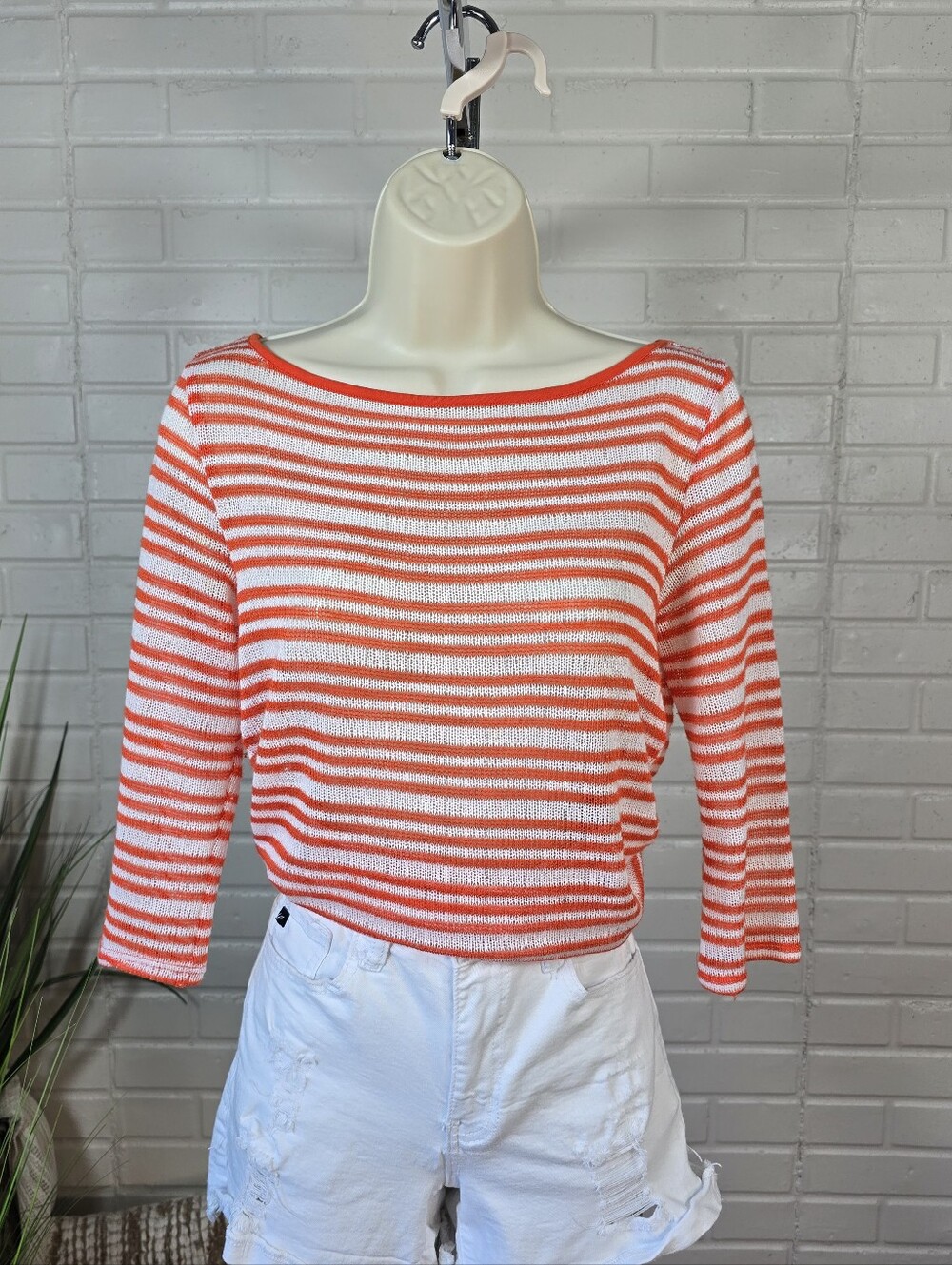 Vintage Y2k Michael Stars Orange and White Striped Knit Top One Size